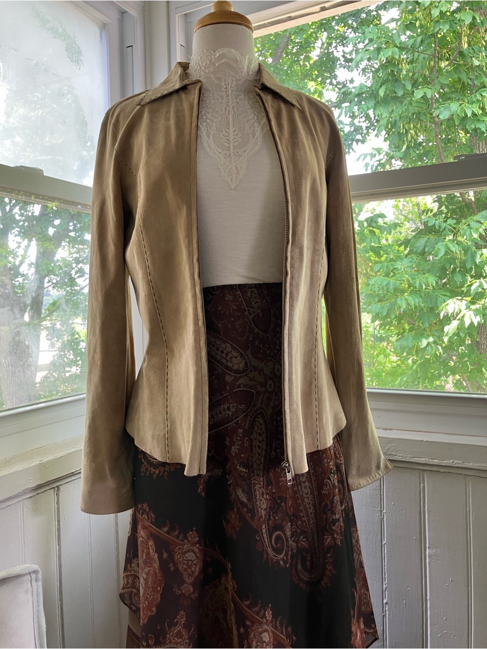 Vintage Y2K Karen Kane Tan 100% Real Suede Boho Jacket